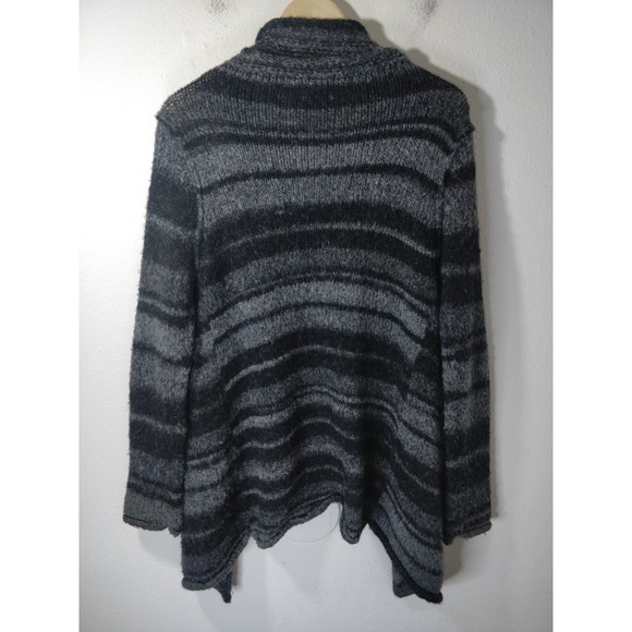 360 Sweater Gray & Black Striped Wool Blend Drape Front Open Cardigan Size S - Picture 4 of 7